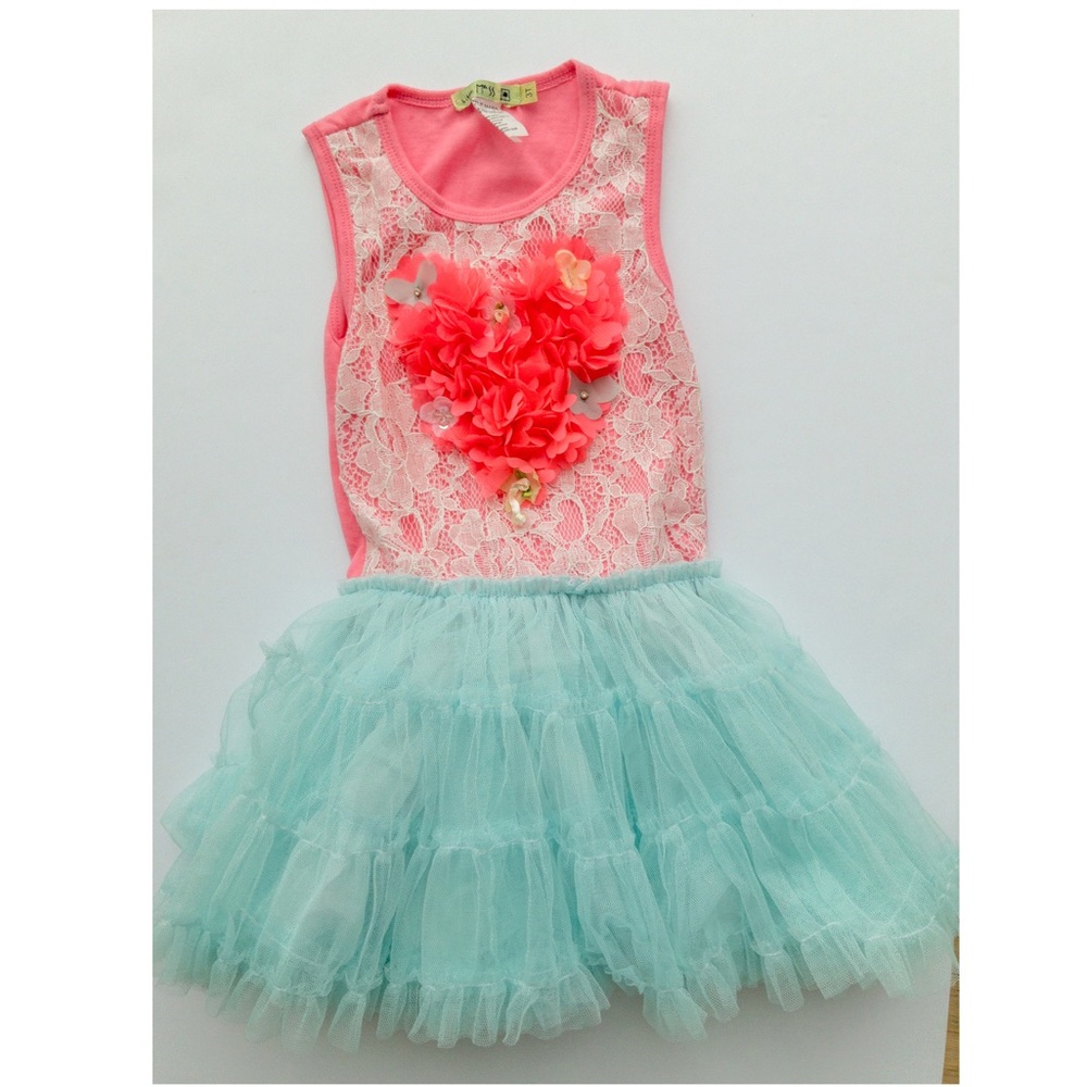 Little Mass coral pink and aqua blue dress - size 3T - NWOT